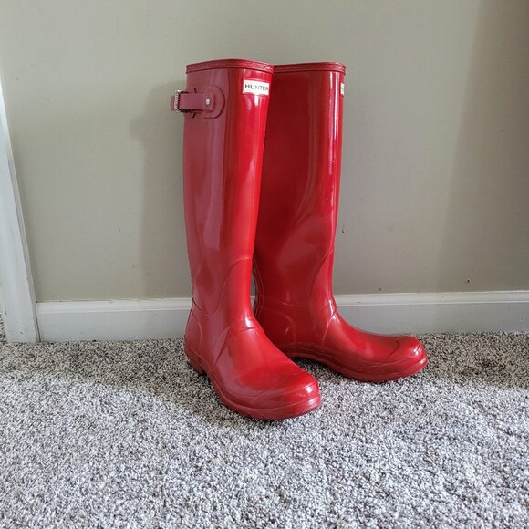 Hunter Tall Original Classic Gloss Rain Boots Wellies Cherry Red Size 8 EU 39 - Picture 1 of 4